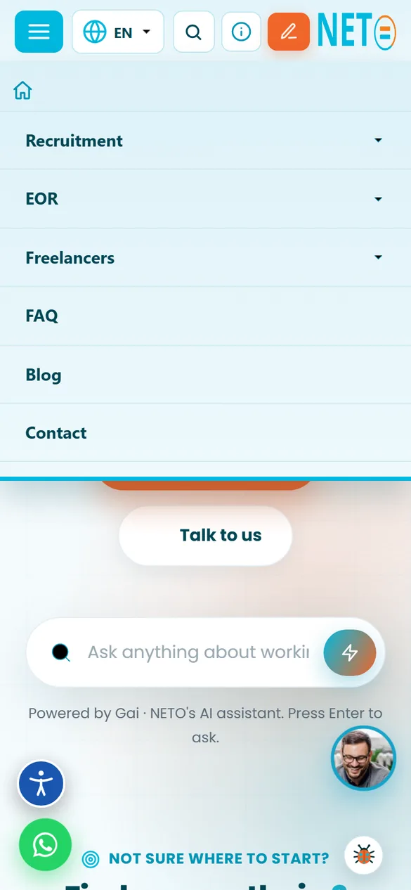 Screenshot of the NETO site on a phone · The full menu
