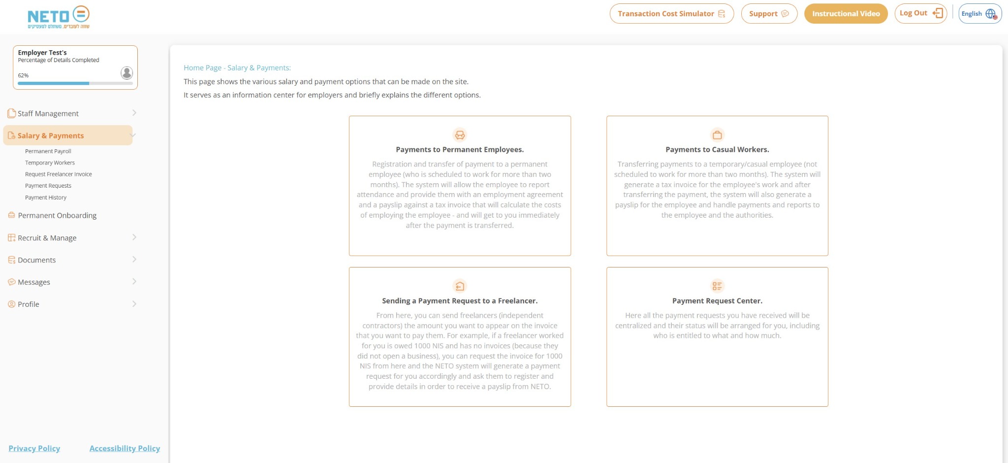 Choose the employment or payment type