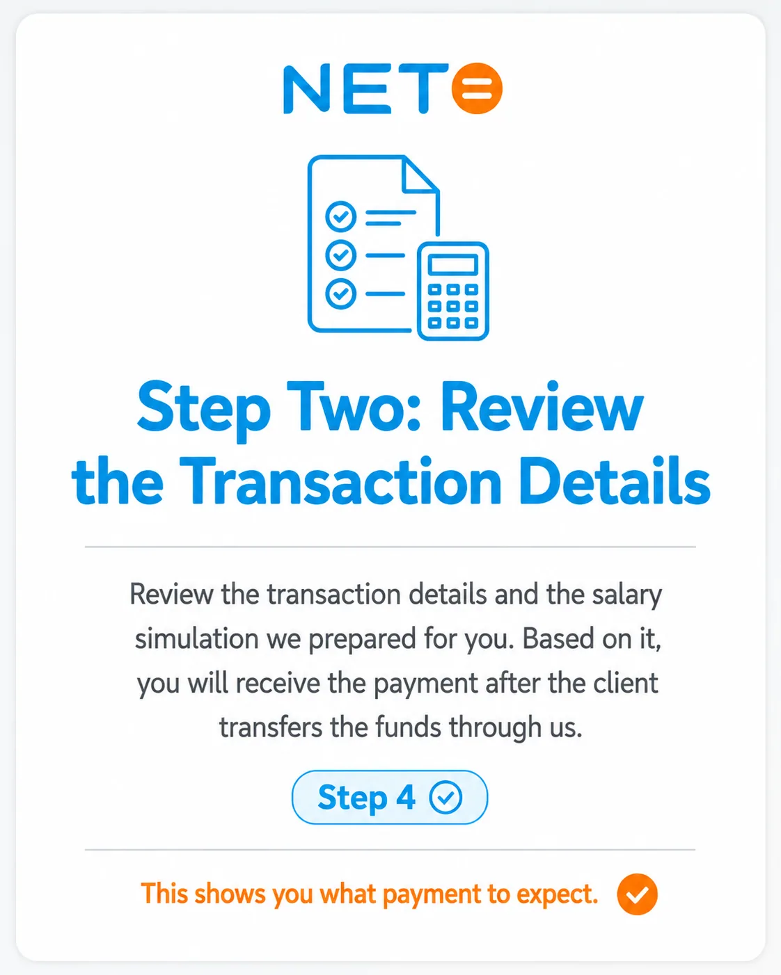 Step 4 · Review the transaction details and salary simulation