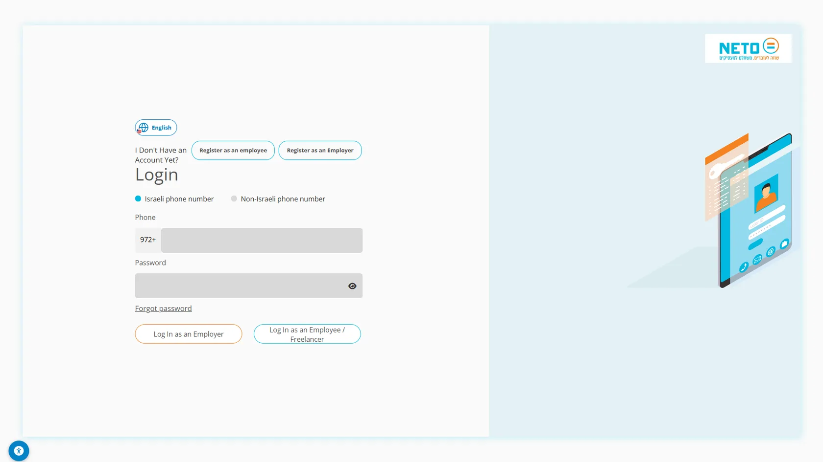 Step 1 · the NETO system login screen in English