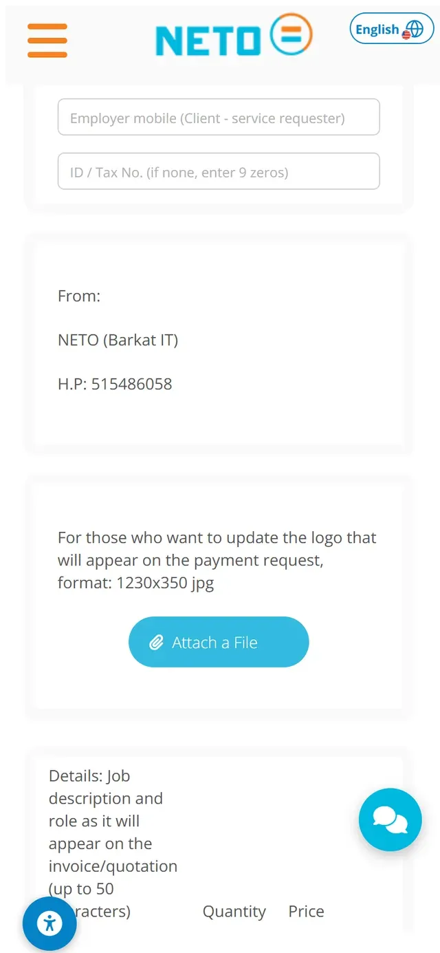 Step 3 · the invoice form continued: issuer details, logo upload and transaction lines