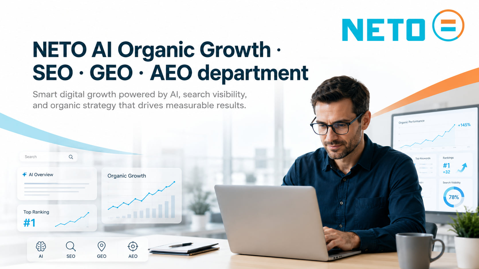 Organic growth in the AI era · SEO · GEO · AEO · NETO