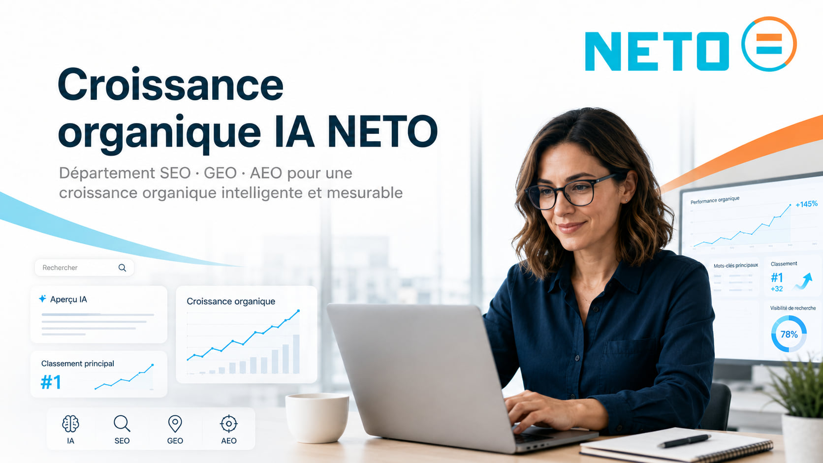 Croissance organique à l’ère de l’IA · SEO · GEO · AEO · NETO