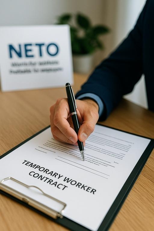 Employee signing a Temporary Worker Contract at NETO