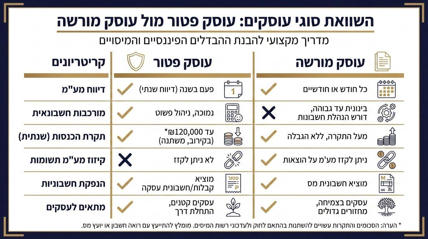 טבלת השוואה מקיפה בין עוסק פטור לעוסק מורשה