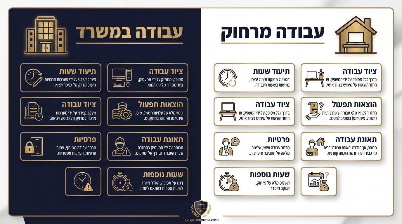 השוואה בין עבודה מהמשרד לעבודה מהבית - טבלת הבדלים