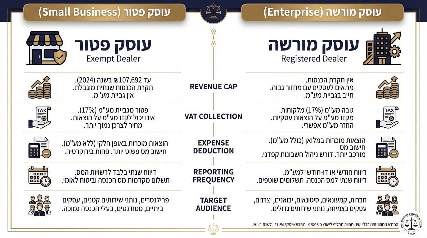 טבלת השוואה בין עוסק פטור לעוסק מורשה