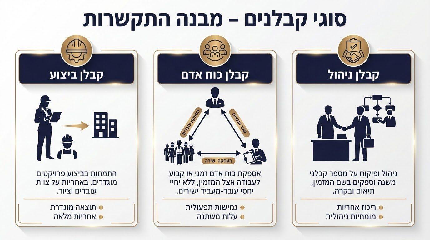 הבדלים בין סוגי קבלנים בשוק העבודה הישראלי