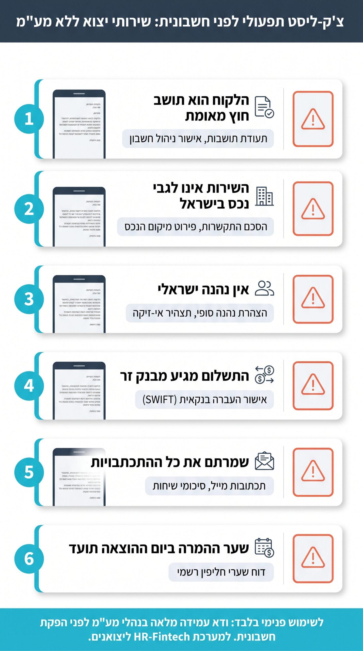 צ'קליסט פרטי החשבונית הנדרשים ליצוא שירותים בטיפול מע״מ