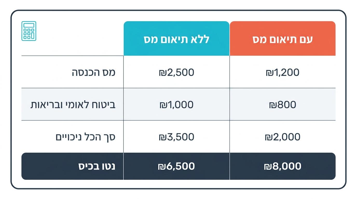 חישוב נטו מלא על הכנסה צדדית - עם ובלי תיאום מס