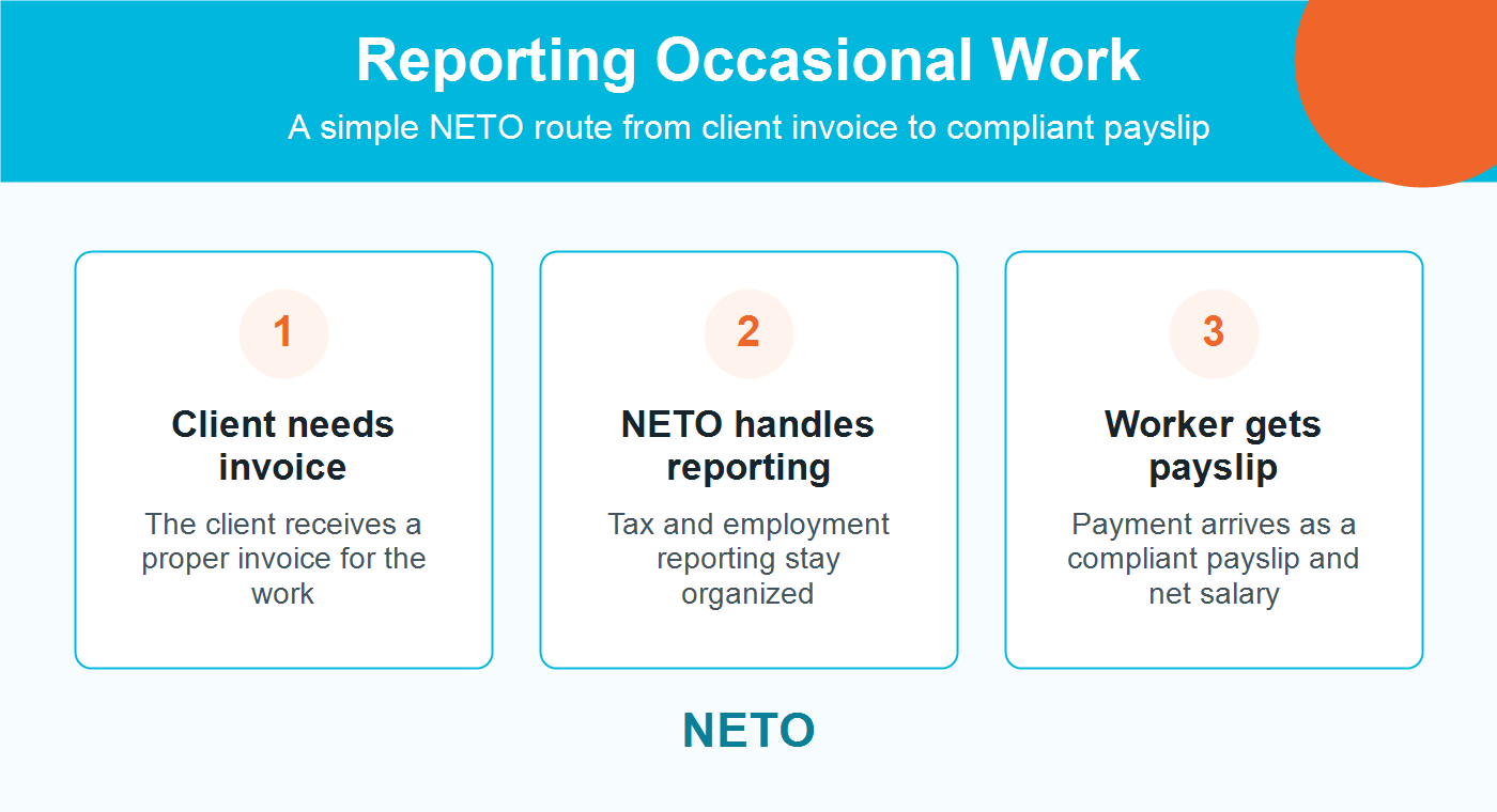 Reporting Occasional Work NETO process infographic
